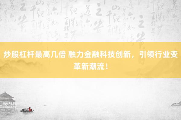 炒股杠杆最高几倍 融力金融科技创新，引领行业变革新潮流！