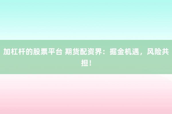 加杠杆的股票平台 期货配资界：掘金机遇，风险共担！