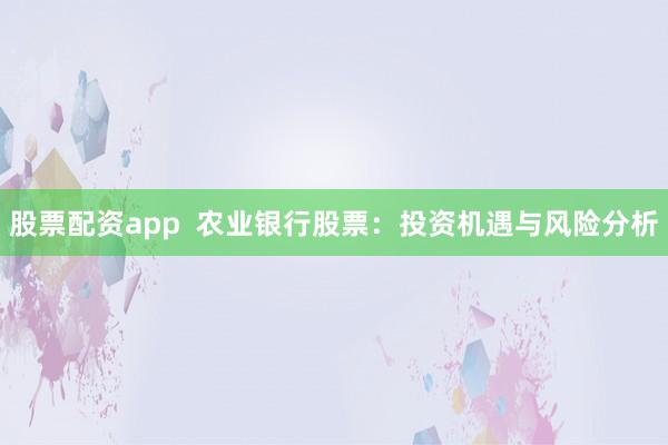 股票配资app  农业银行股票：投资机遇与风险分析